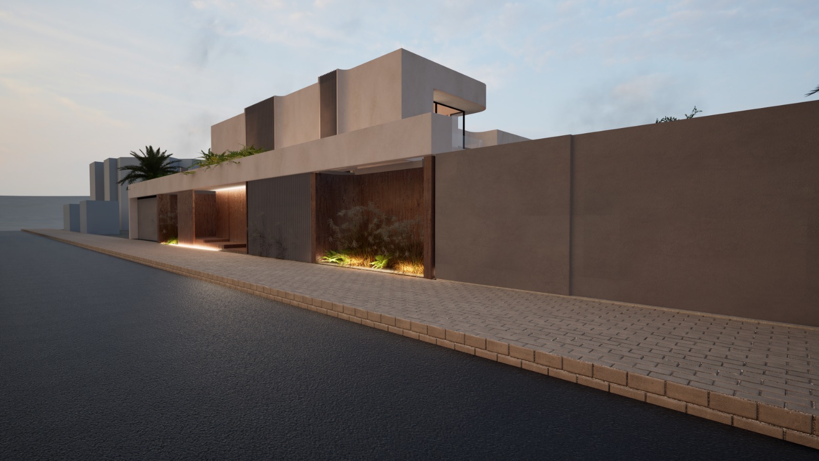 Villa Yasmeen exterior rendering at dusk