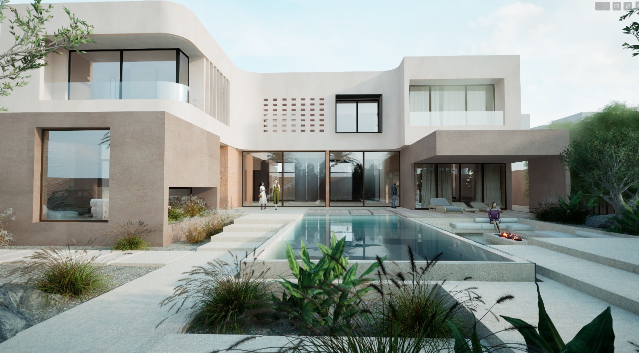 Architectural rendering of Villa Yasmeen and its swimming pool